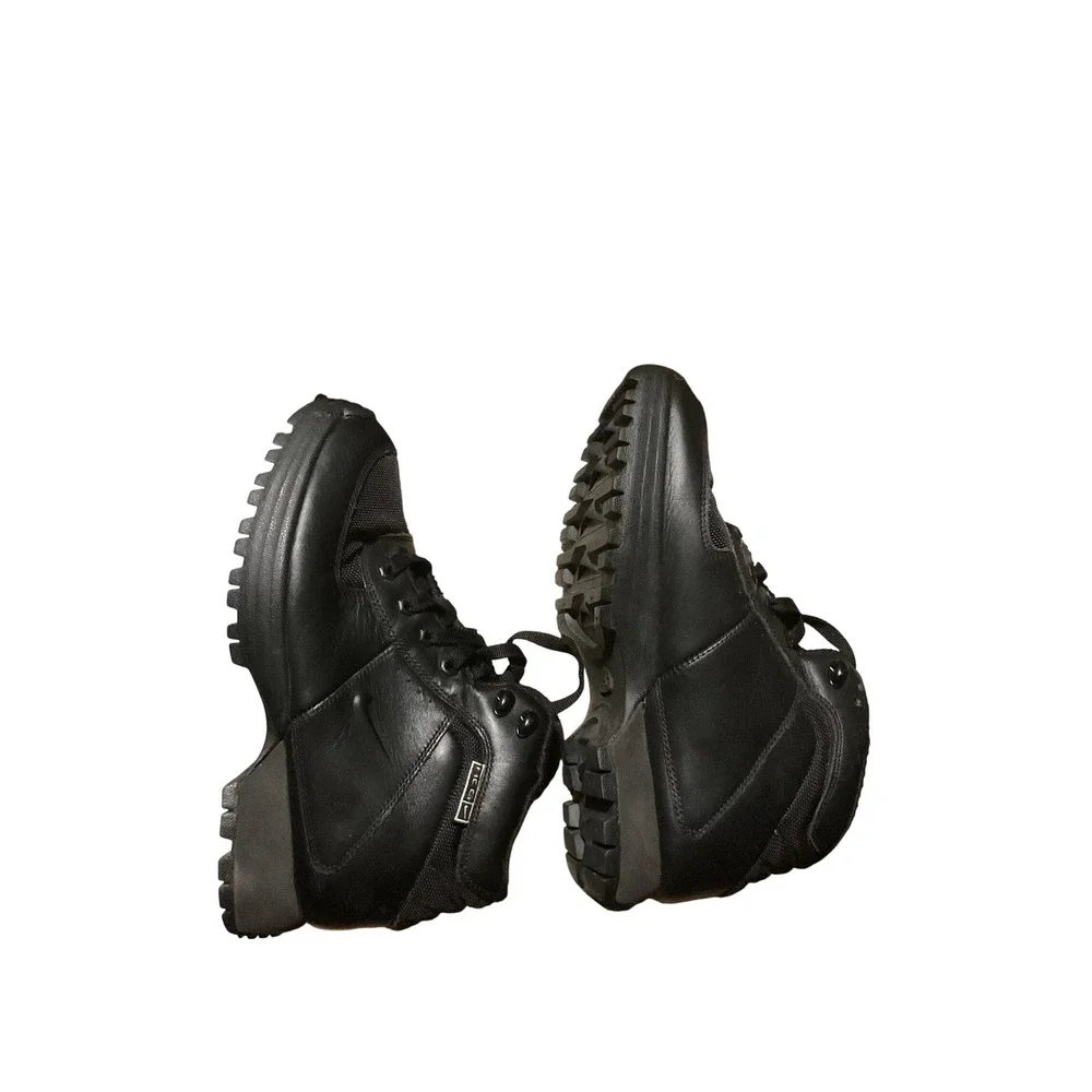 Kids Black Leather Ankle Boots Lug Sole Lace Up Casual Shoes 6‎ Y